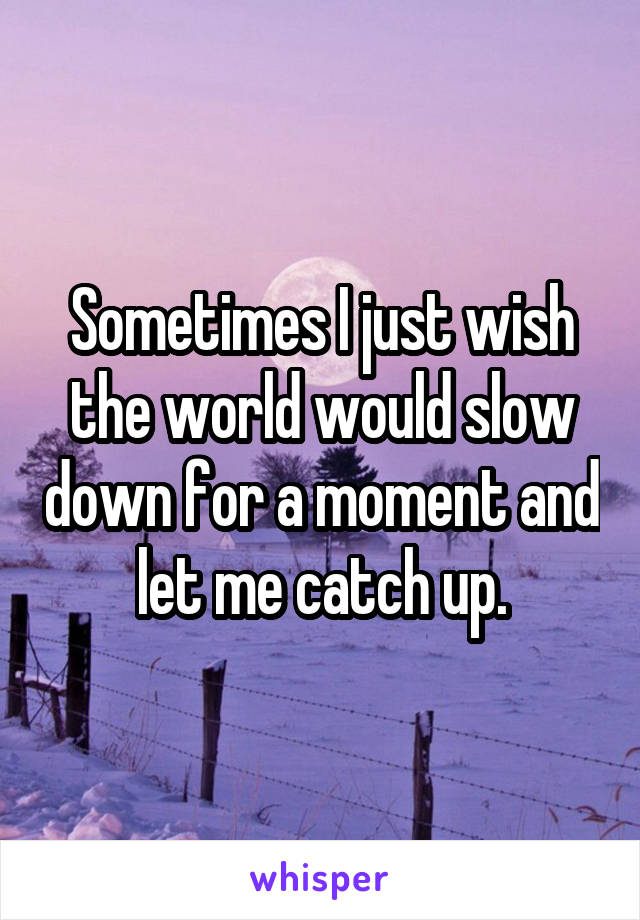 Sometimes I just wish the world would slow down for a moment and let me catch up.