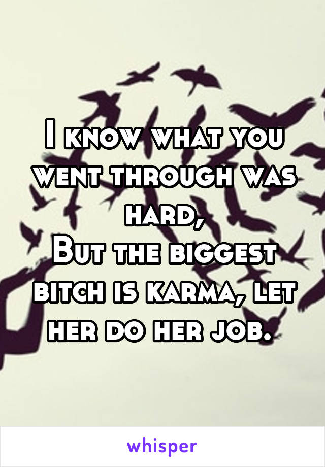 I know what you went through was hard,
But the biggest bitch is karma, let her do her job. 
