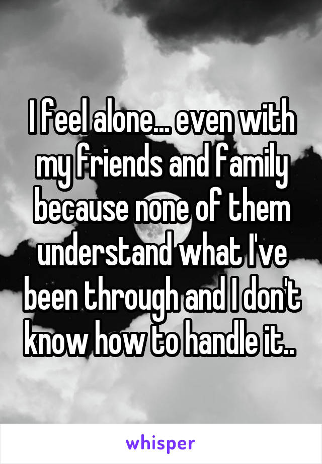 I feel alone... even with my friends and family because none of them understand what I've been through and I don't know how to handle it.. 