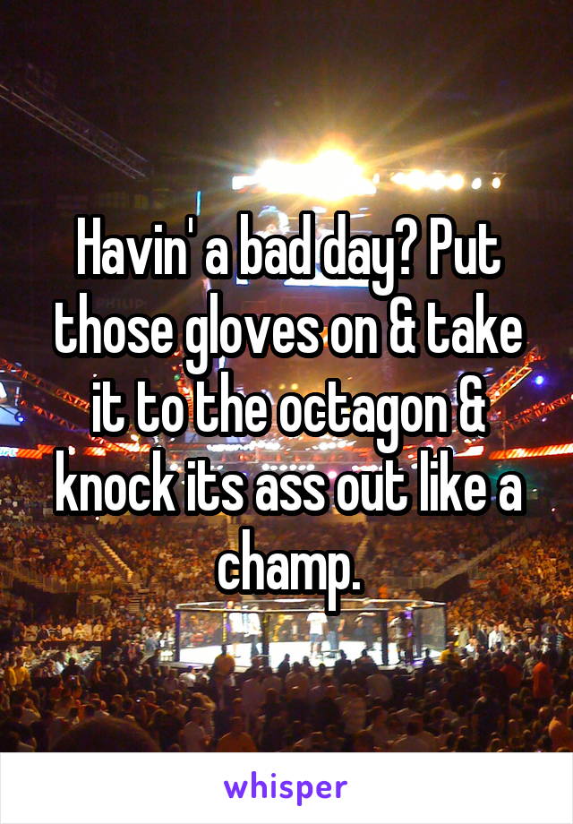 Havin' a bad day? Put those gloves on & take it to the octagon & knock its ass out like a champ.
