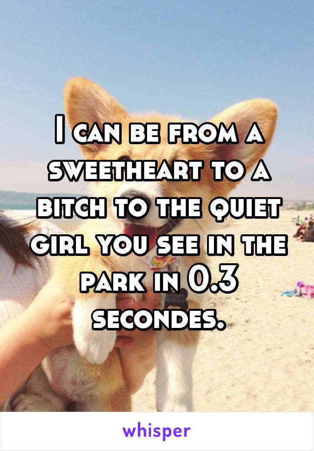 I can be from a sweetheart to a bitch to the quiet girl you see in the park in 0.3 secondes.