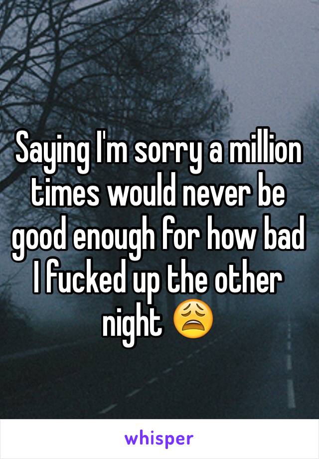 Saying I'm sorry a million times would never be good enough for how bad I fucked up the other night 😩