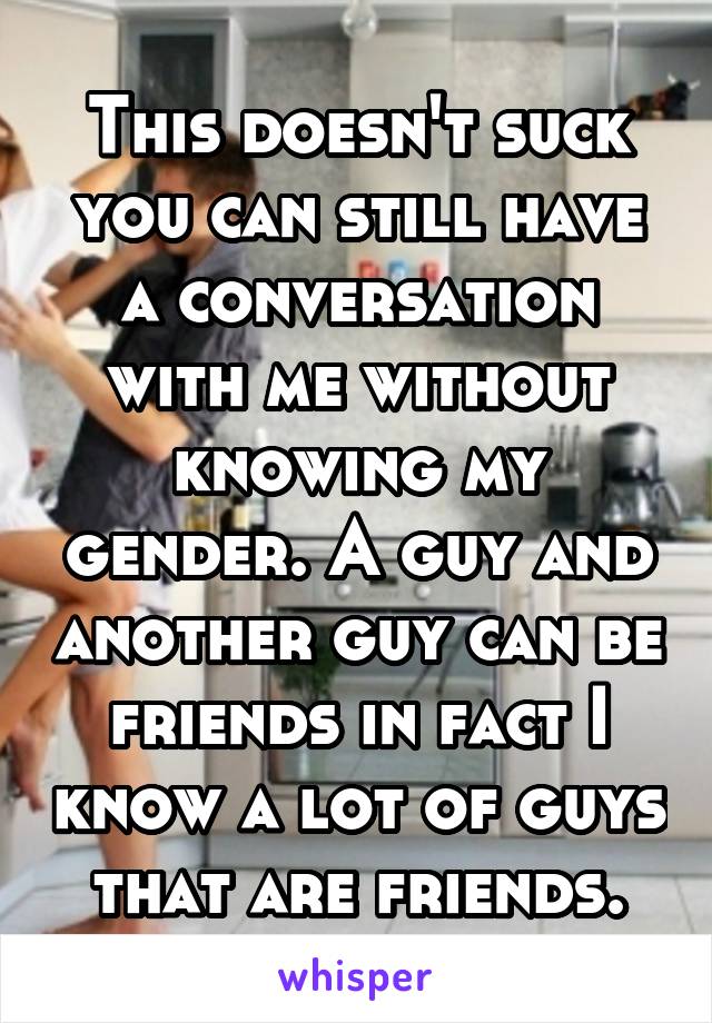 This doesn't suck you can still have a conversation with me without knowing my gender. A guy and another guy can be friends in fact I know a lot of guys that are friends.