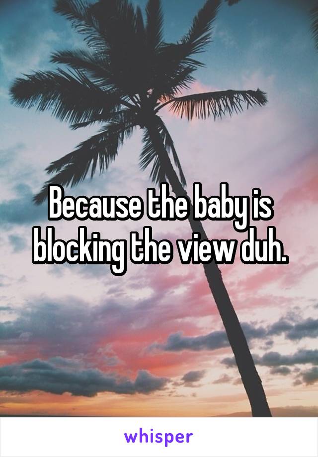 Because the baby is blocking the view duh.
