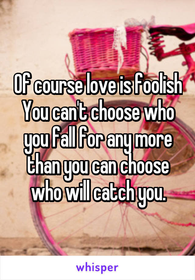 Of course love is foolish
You can't choose who you fall for any more than you can choose who will catch you.