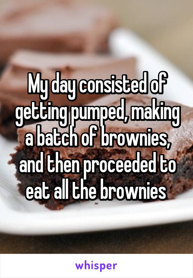 My day consisted of getting pumped, making a batch of brownies, and then proceeded to eat all the brownies 