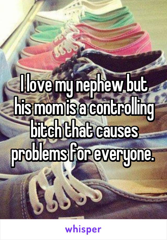 I love my nephew but his mom is a controlling bitch that causes problems for everyone. 