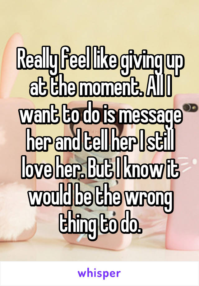 Really feel like giving up at the moment. All I want to do is message her and tell her I still love her. But I know it would be the wrong thing to do.