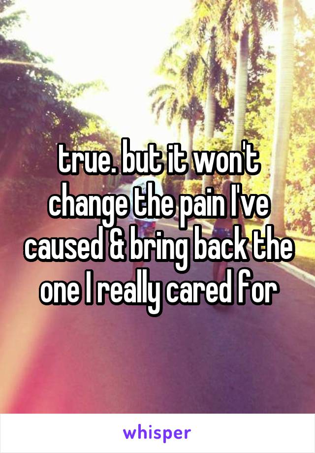 true. but it won't change the pain I've caused & bring back the one I really cared for