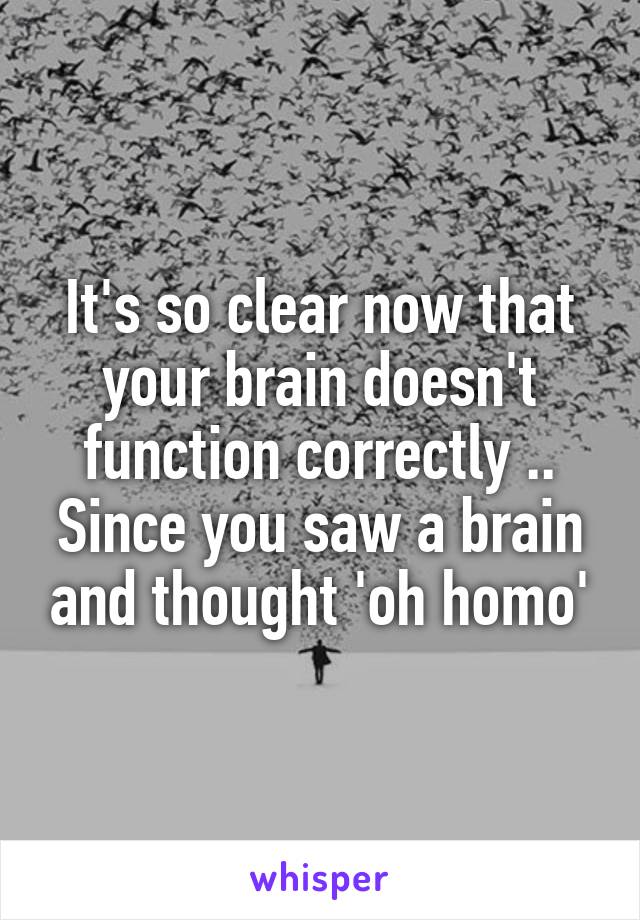 It's so clear now that your brain doesn't function correctly .. Since you saw a brain and thought 'oh homo'