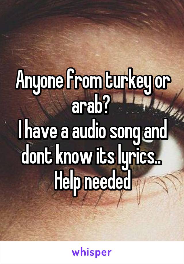 Anyone from turkey or arab? 
I have a audio song and dont know its lyrics.. 
Help needed