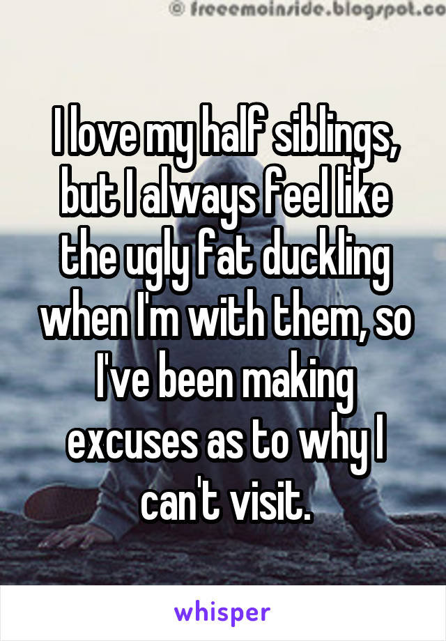 I love my half siblings, but I always feel like the ugly fat duckling when I'm with them, so I've been making excuses as to why I can't visit.
