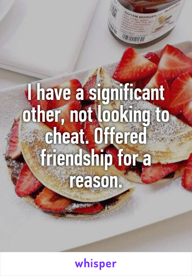I have a significant other, not looking to cheat. Offered friendship for a reason.