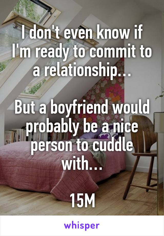 I don't even know if I'm ready to commit to a relationship…

But a boyfriend would probably be a nice person to cuddle with…

15M