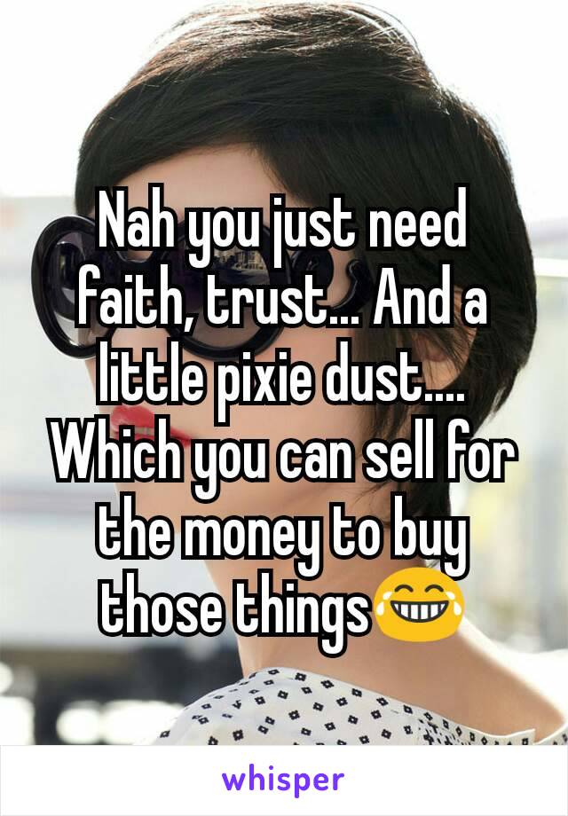 Nah you just need faith, trust... And a little pixie dust.... Which you can sell for the money to buy those things😂