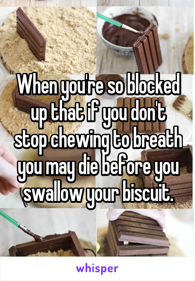 When you're so blocked up that if you don't stop chewing to breath you may die before you swallow your biscuit.