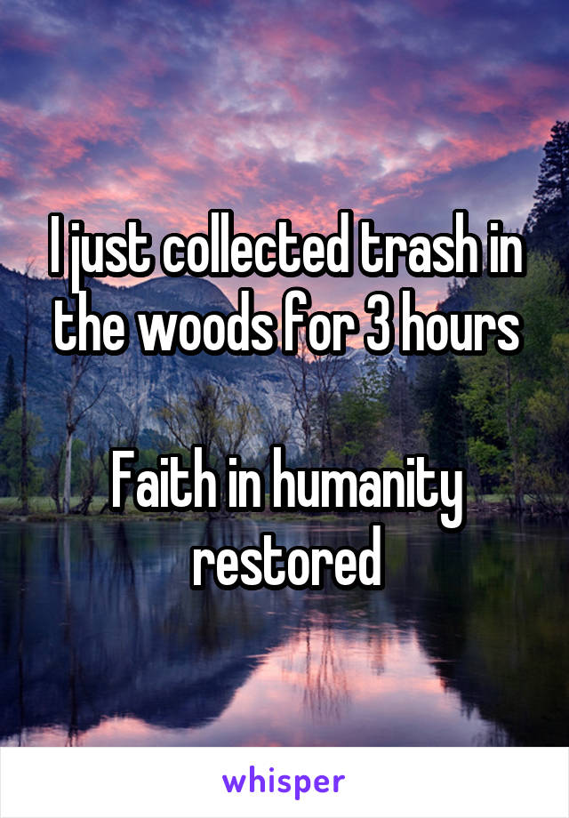 I just collected trash in the woods for 3 hours

Faith in humanity restored