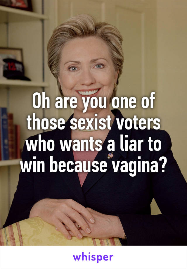 Oh are you one of those sexist voters who wants a liar to win because vagina?