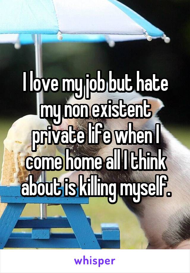 I love my job but hate my non existent private life when I come home all I think about is killing myself.