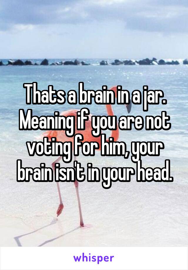 Thats a brain in a jar. Meaning if you are not voting for him, your brain isn't in your head.