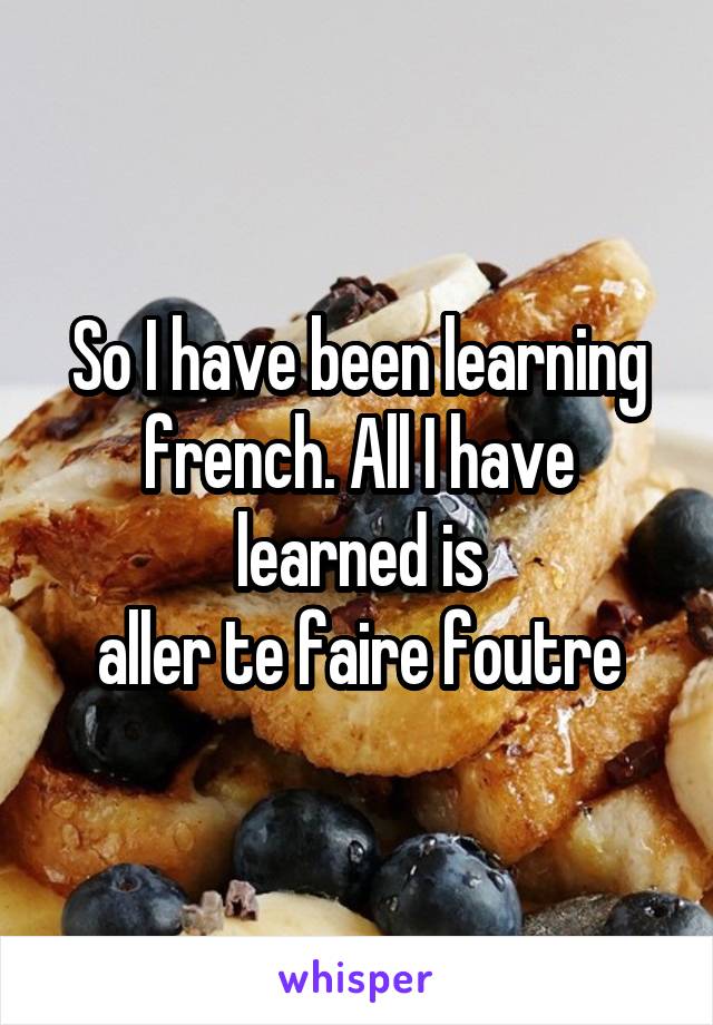 So I have been learning french. All I have learned is
aller te faire foutre