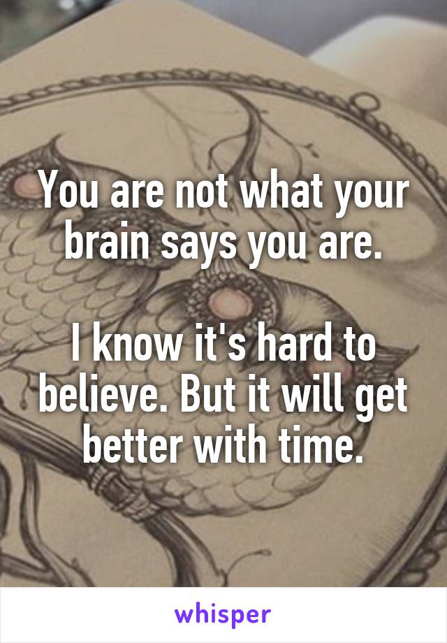 You are not what your brain says you are.

I know it's hard to believe. But it will get better with time.