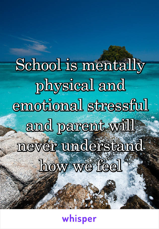 School is mentally physical and emotional stressful and parent will never understand how we feel