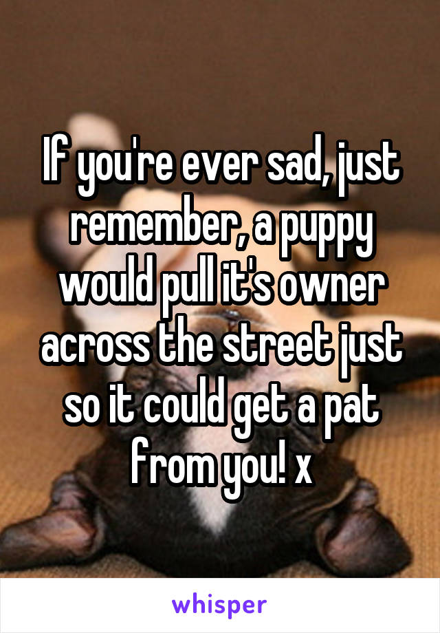 If you're ever sad, just remember, a puppy would pull it's owner across the street just so it could get a pat from you! x