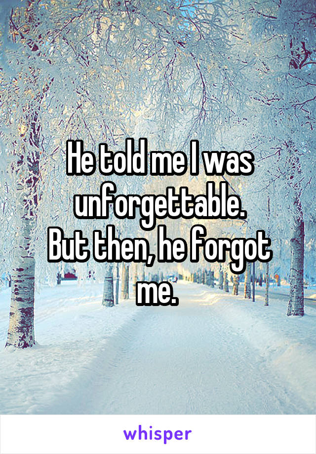 He told me I was unforgettable.
But then, he forgot me. 
