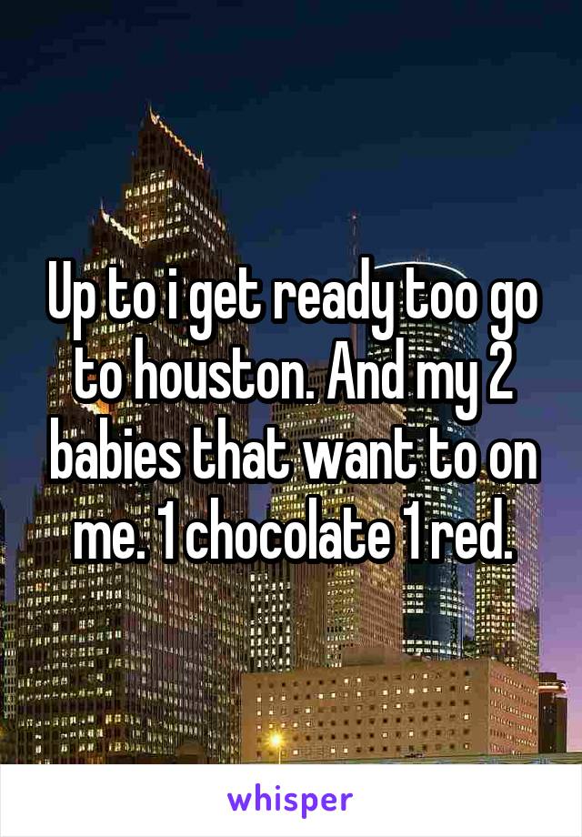 Up to i get ready too go to houston. And my 2 babies that want to on me. 1 chocolate 1 red.