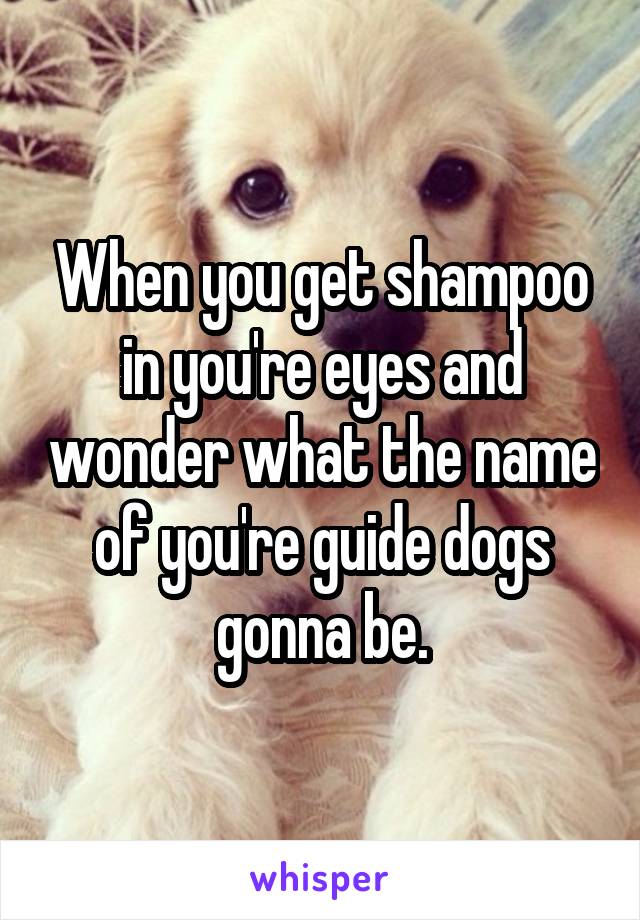 When you get shampoo in you're eyes and wonder what the name of you're guide dogs gonna be.