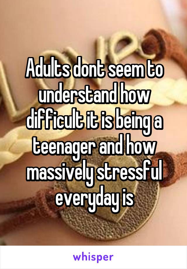 Adults dont seem to understand how difficult it is being a teenager and how massively stressful everyday is