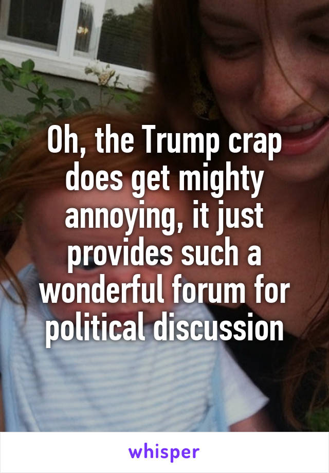 Oh, the Trump crap does get mighty annoying, it just provides such a wonderful forum for political discussion