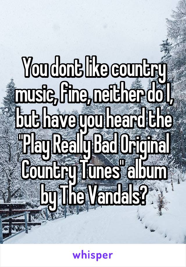 You dont like country music, fine, neither do I, but have you heard the "Play Really Bad Original Country Tunes" album by The Vandals?