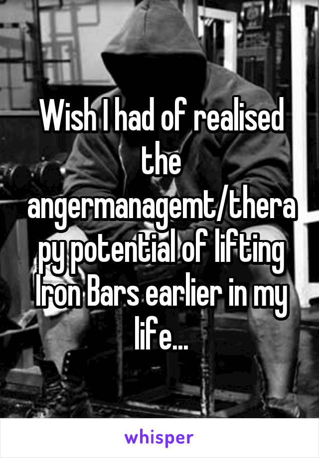 Wish I had of realised the angermanagemt/therapy potential of lifting Iron Bars earlier in my life...