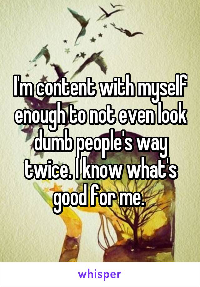 I'm content with myself enough to not even look dumb people's way twice. I know what's good for me. 