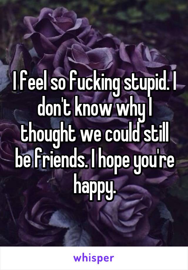 I feel so fucking stupid. I don't know why I thought we could still be friends. I hope you're happy.