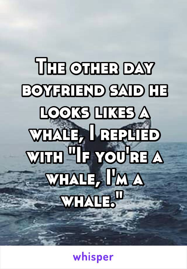 The other day boyfriend said he looks likes a whale, I replied with "If you're a whale, I'm a whale." 