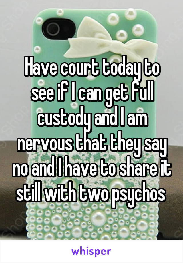 Have court today to see if I can get full custody and I am nervous that they say no and I have to share it still with two psychos 