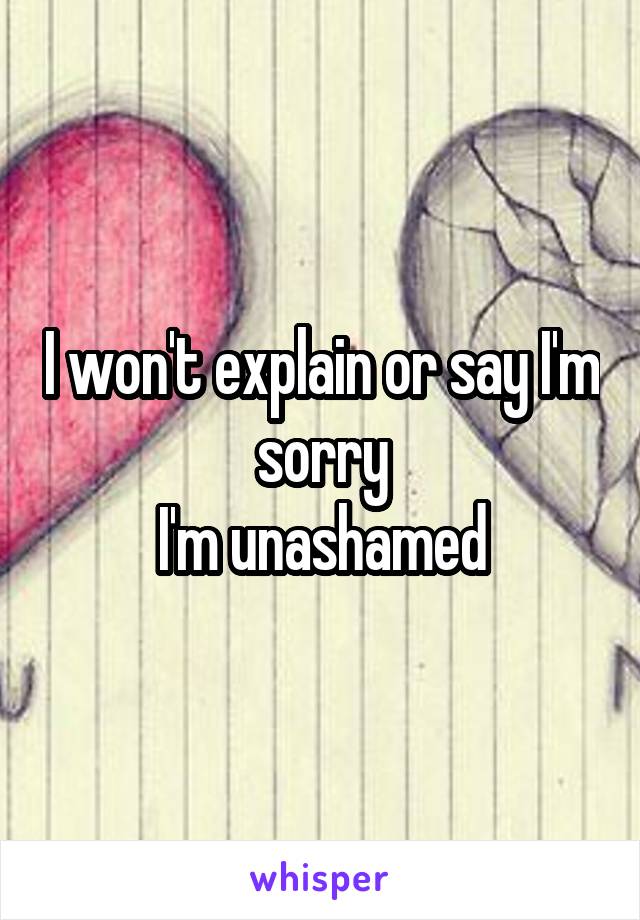 I won't explain or say I'm sorry
I'm unashamed