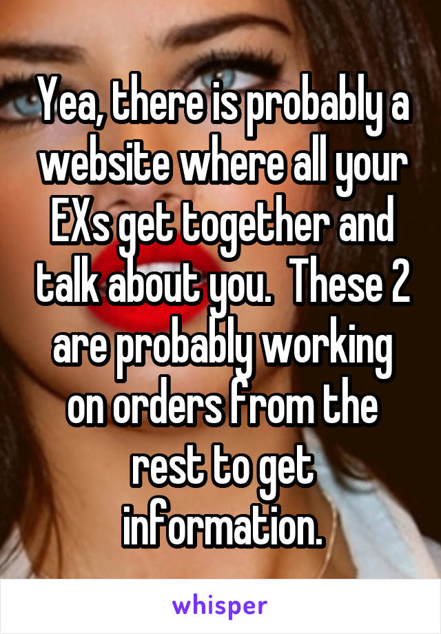 Yea, there is probably a website where all your EXs get together and talk about you.  These 2 are probably working on orders from the rest to get information.