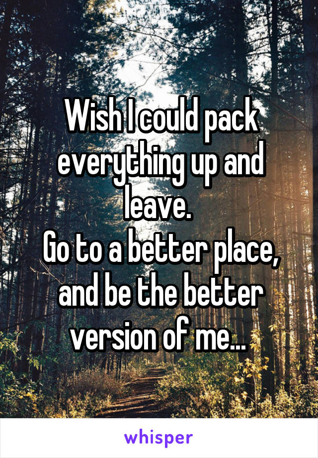 Wish I could pack everything up and leave. 
Go to a better place, and be the better version of me... 