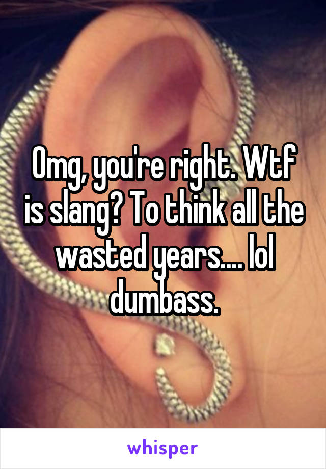 Omg, you're right. Wtf is slang? To think all the wasted years.... lol dumbass.