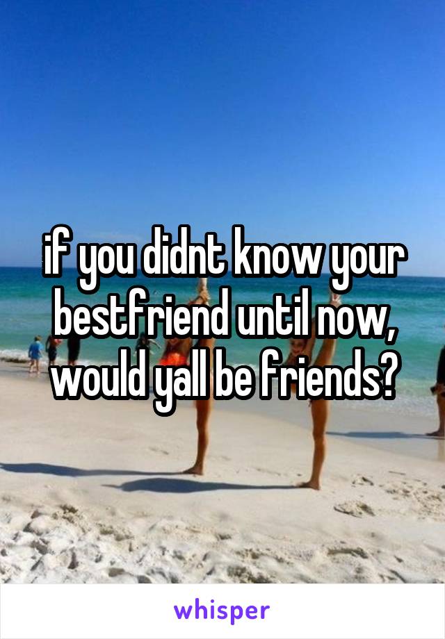 if you didnt know your bestfriend until now, would yall be friends?