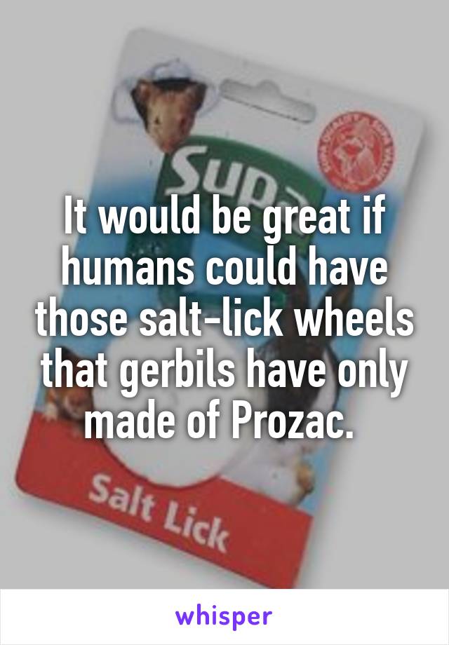 It would be great if humans could have those salt-lick wheels that gerbils have only made of Prozac. 