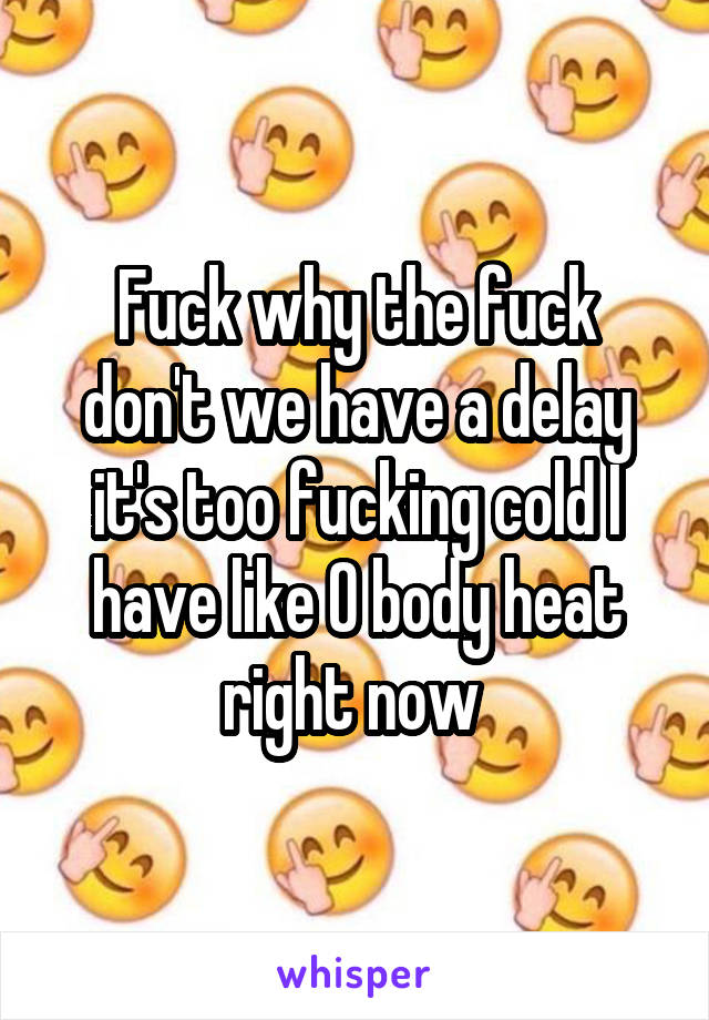 Fuck why the fuck don't we have a delay it's too fucking cold I have like 0 body heat right now 