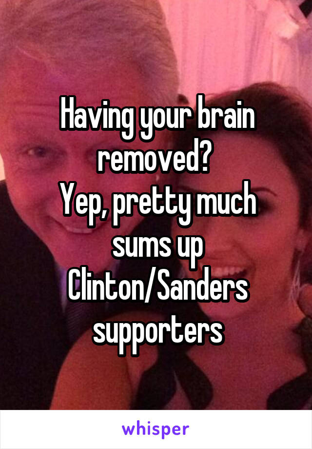 Having your brain removed? 
Yep, pretty much sums up Clinton/Sanders supporters