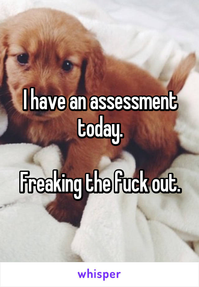I have an assessment today.

Freaking the fuck out.