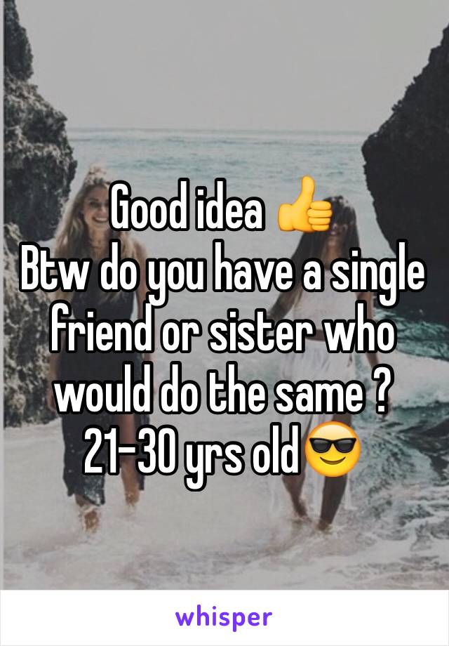 Good idea 👍
Btw do you have a single friend or sister who would do the same ?21-30 yrs old😎
