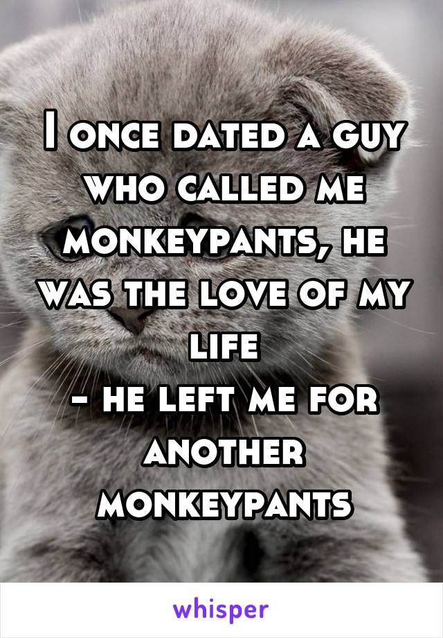 I once dated a guy who called me monkeypants, he was the love of my life
- he left me for another monkeypants